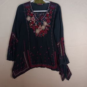 Johnny Was 🐞 Asymmetrical Embellished Blue Blouse